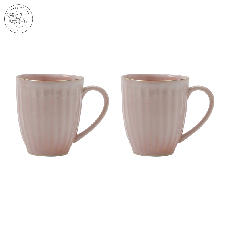 Ministry Of Klay Pink with Golden Ring Ceramic Coffee Mugs / Microwave Safe, Set of 2, 350ml each