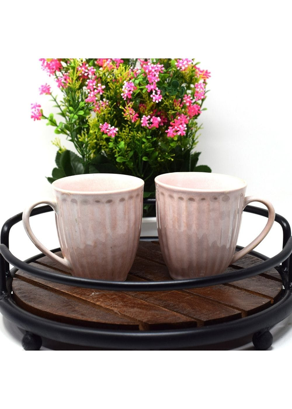 Flamingo Pink Grooved Mugs- Set of 2