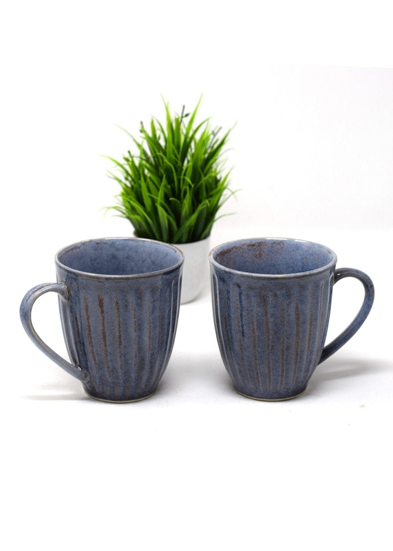 Rustic Grey Grooved Mugs- Set of 2