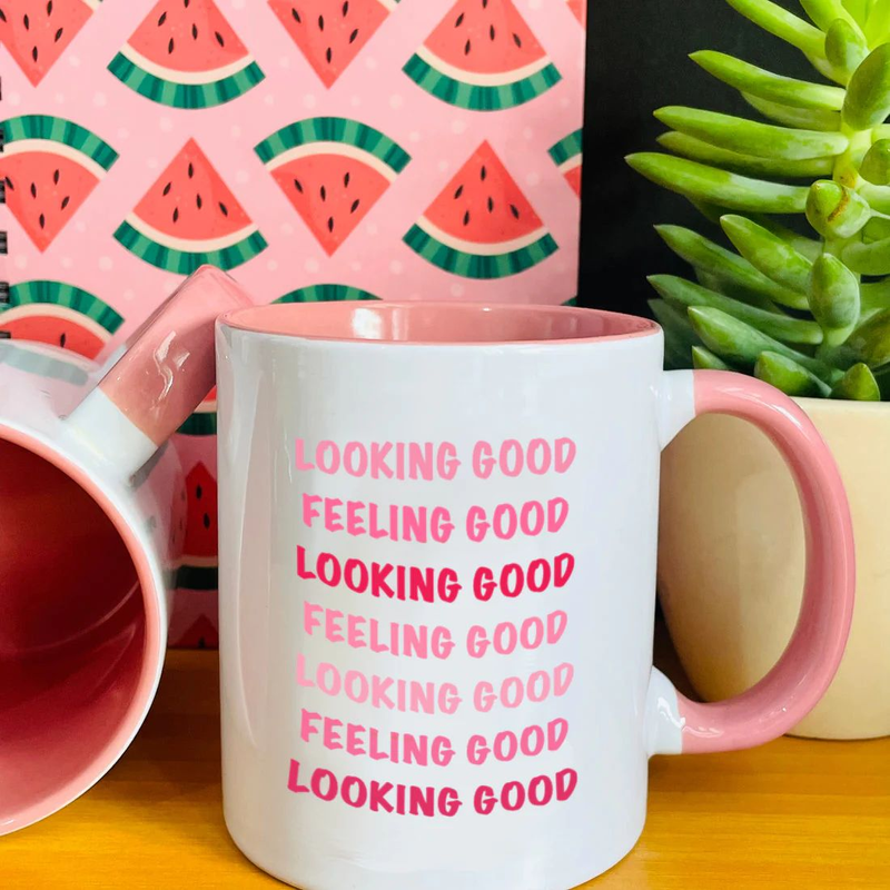 Pastel Pink Coffee MUG "Looking Good"