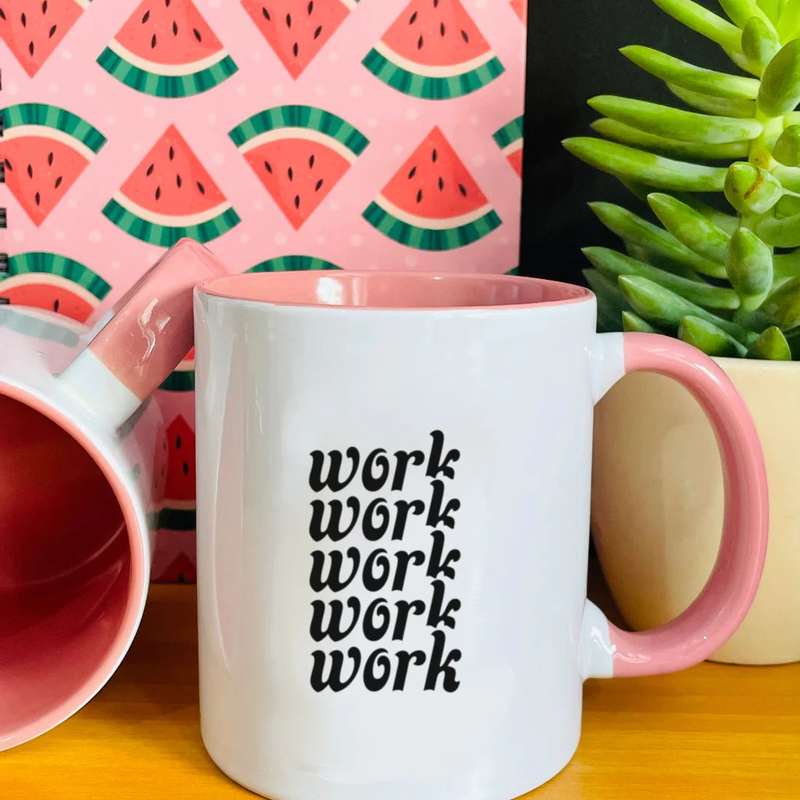 Pastel Pink Coffee MUG "Work Work"